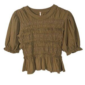 Free People Maxey Ruched Smocked Blouse Shirt Size Small